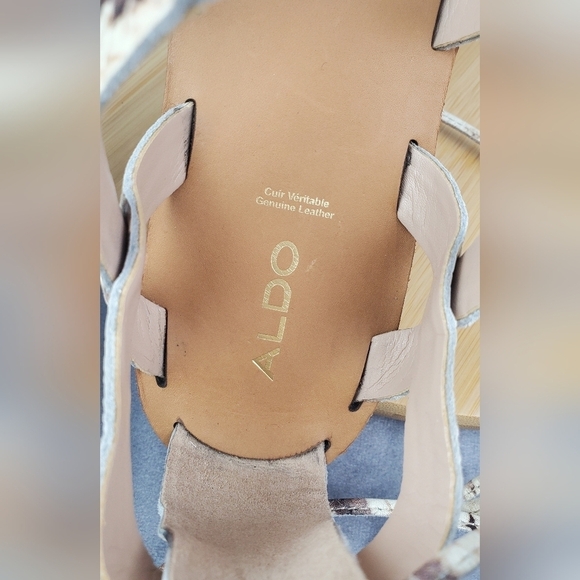 ALDO Womens Jaeryan Cream Gray Leather Caged Strap Snake Print‎ Flat Sandals 9 - Picture 11 of 14